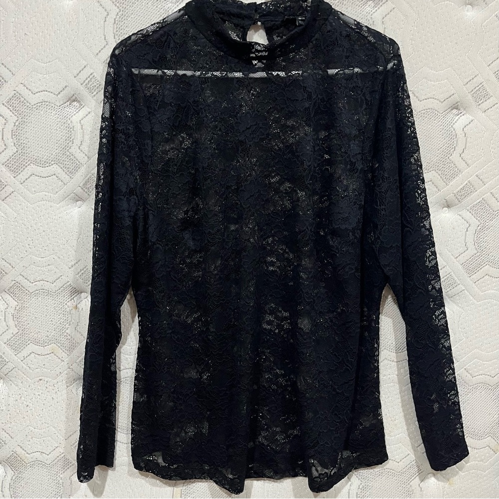 Lane Bryant Black Lace Long Sleeve Blouse